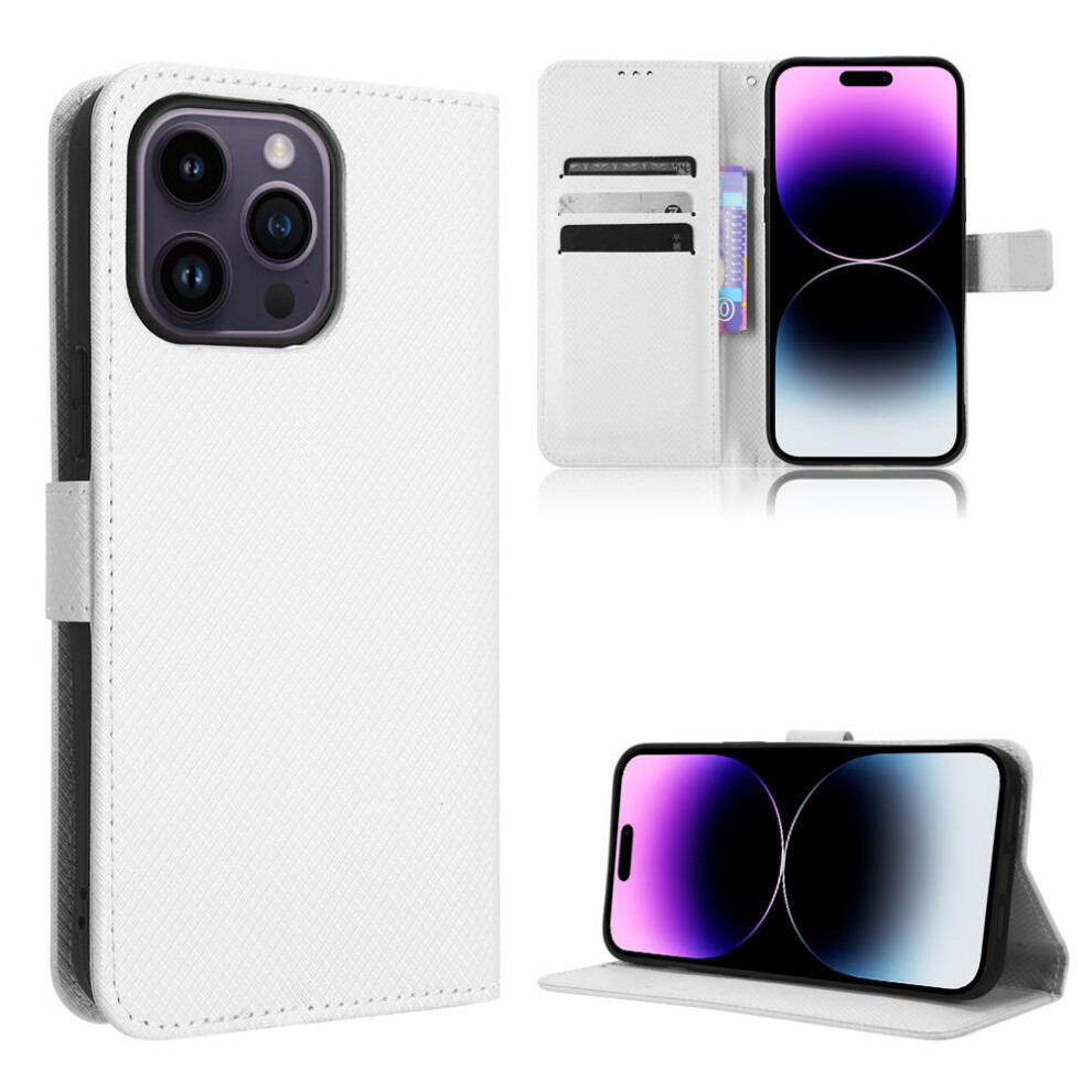 (White) Case For Iphone 15 Pro Kickstand Cover Card Holder Magnetic Wallet White 764549387830
