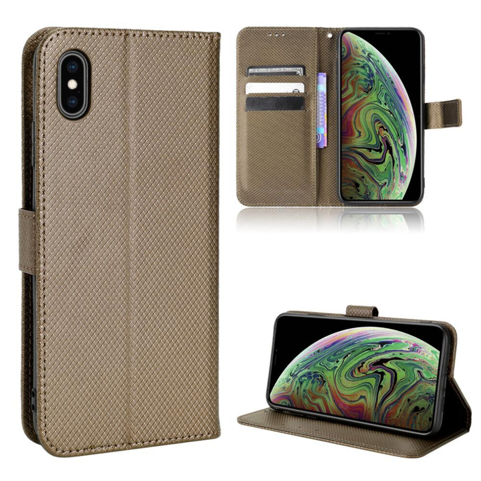 (Brown) Case For Iphone X/Xs Magnetic Wallet Kickstand Card Holder Cover Brown 764549387991