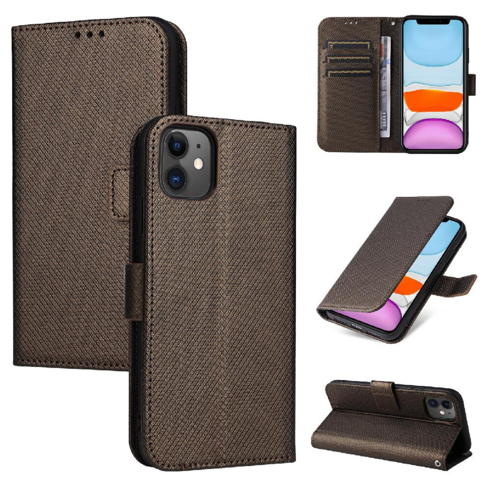 (Brown) Case For Iphone 11 Cover Kickstand Card Holder Magnetic Wallet Brown 764549388493