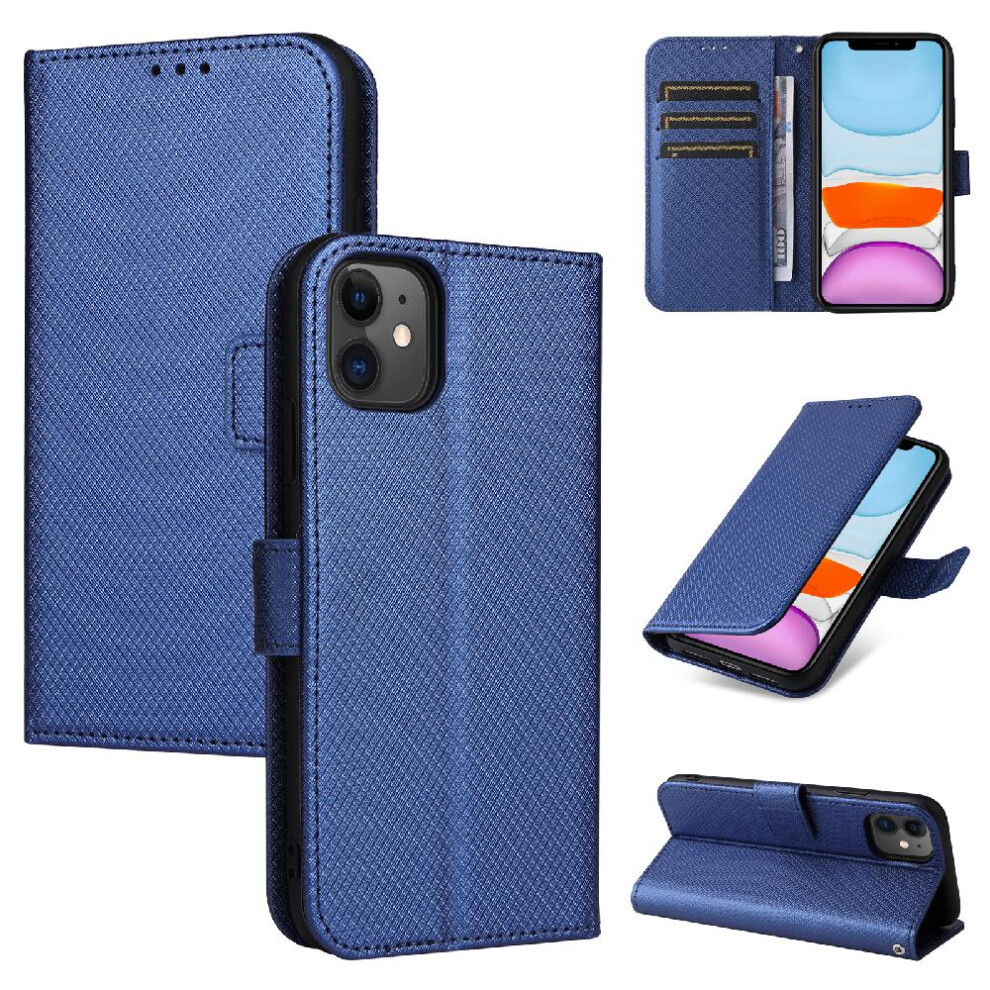 (Blue) Case For Iphone 11 Cover Kickstand Card Holder Magnetic Wallet Blue 764549388479
