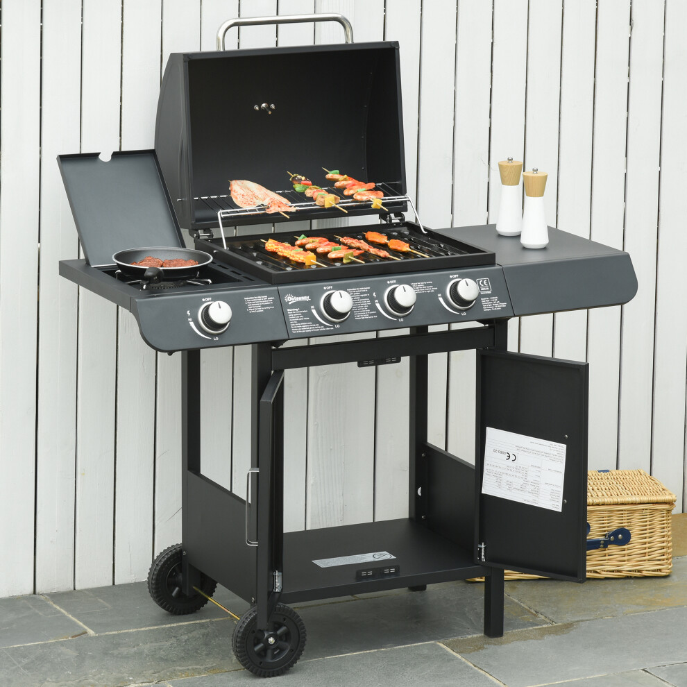 Outsunny Deluxe Gas Barbecue Grill 3+1 Burner Garden Bbq W/ Large Cooking Area