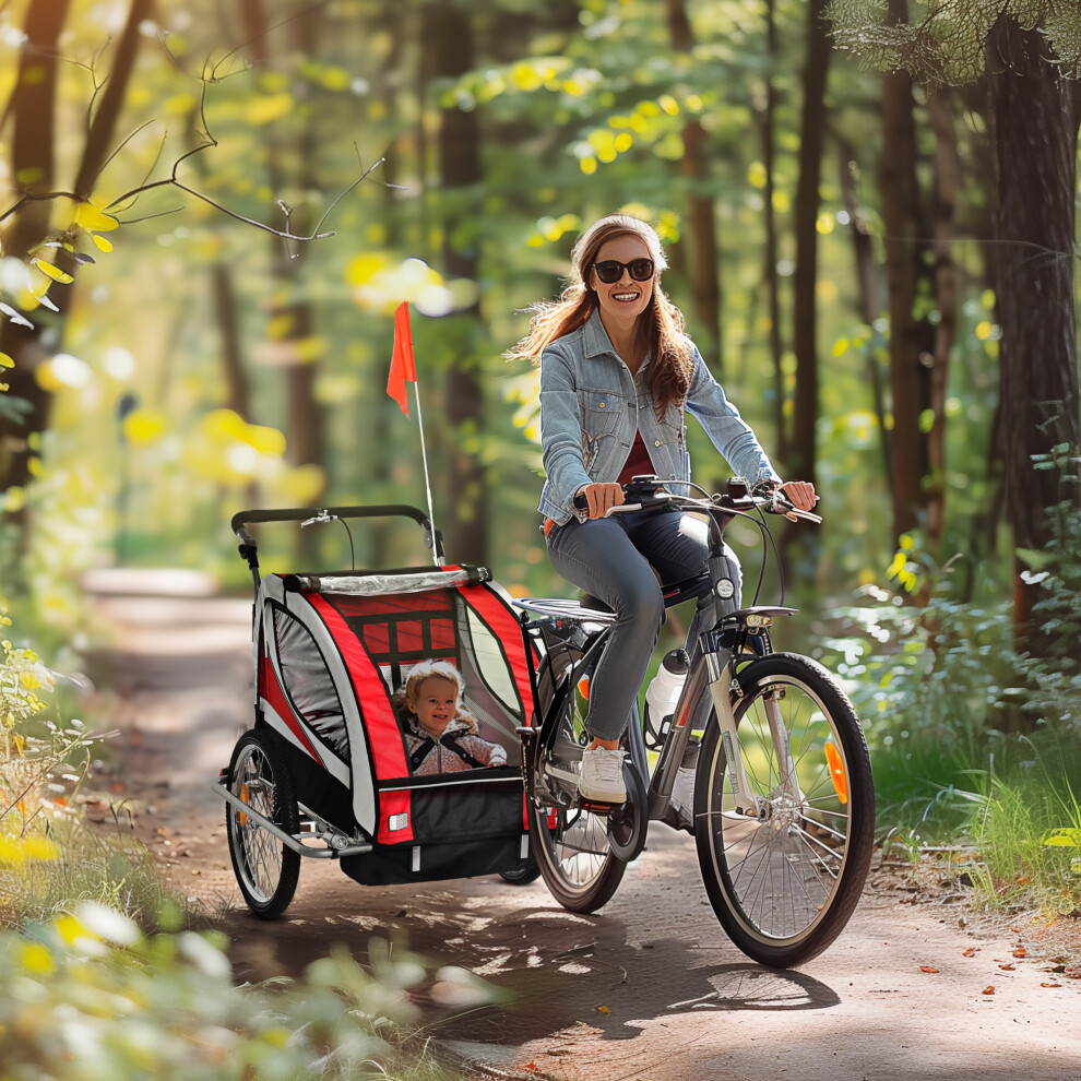 HOMCOM 2 Seat Child Bike Trailer, Baby Bicycle Trailer for 2 Kids, Red