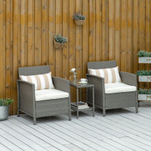 Outsunny 3-Piece Outdoor Rattan Sofa Set with Coffee Table, Light Grey Rattan & Beige Cushions (860-086)