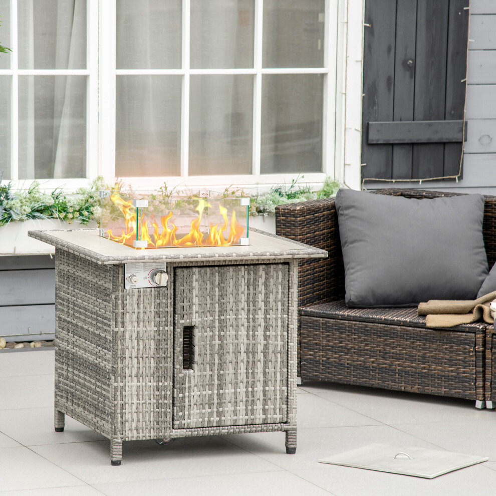 Outsunny Gas Fire Pit Table W/ Rain Cover, Windscreen & Lava Stone, 50,000 Btu