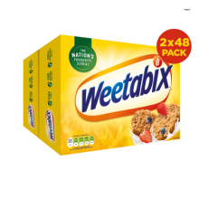 Weetabix 2 x 48 Pack - 100% Wholegrain, High in Fibre, Low Sugar & Fat, British Breakfast Cereal