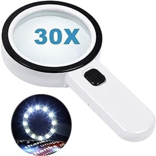 Loupe 30x double verre, loupe d'éclairage à main