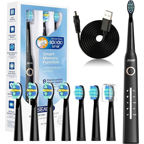 Brosse à dents électrique rechargeable avec 8 têtes de brossage
