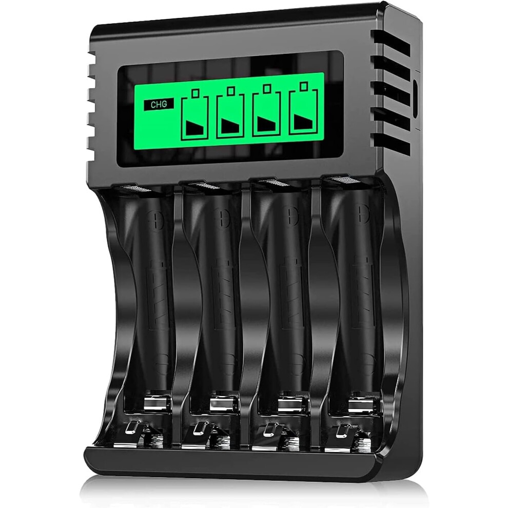 4-slot AA AAA Battery Charger with LCD Display (USB Quick Charging)