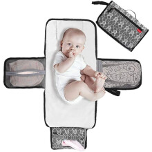 Portable Nappy Changing Mat for Travel with Wipe-Pocket & Head Cushion - Waterproof, 63x35 cm Open, 22x35 cm Folded