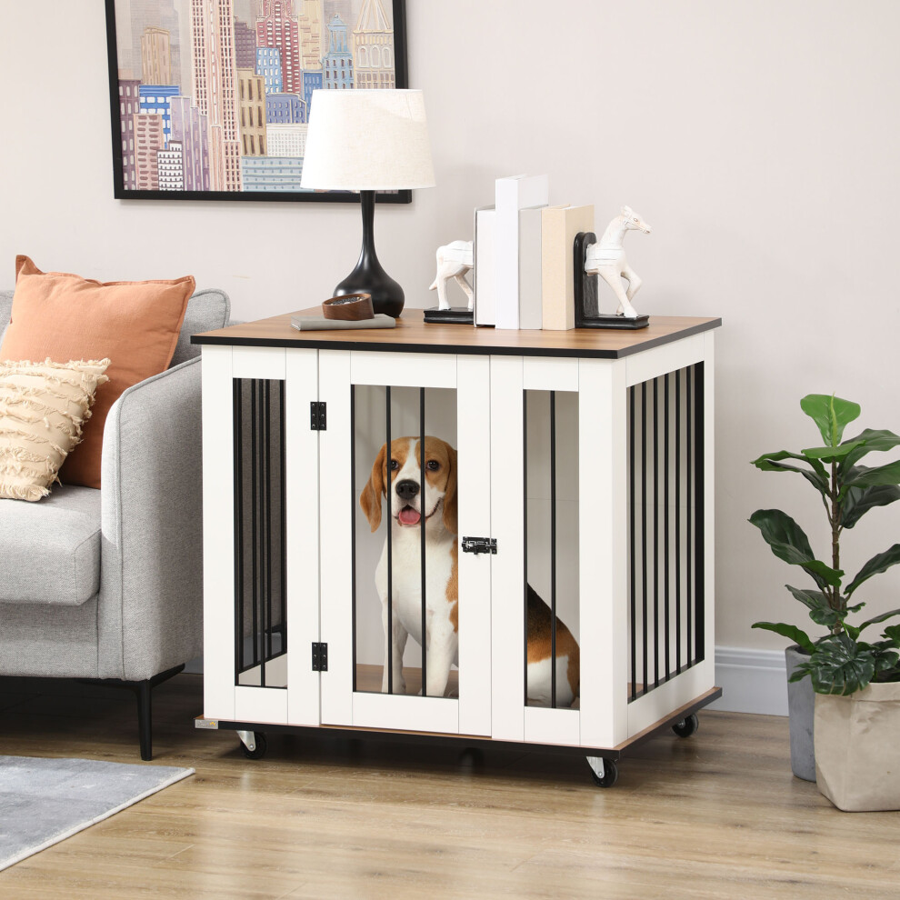 PawHut Dog Crate Furniture with Lockable Door, for Medium Dogs - White