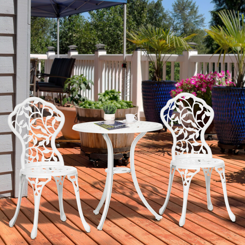 Outsunny Aluminium Bistro Set Garden Coffee Table Chair Outdoor Dining Set White White,Brown