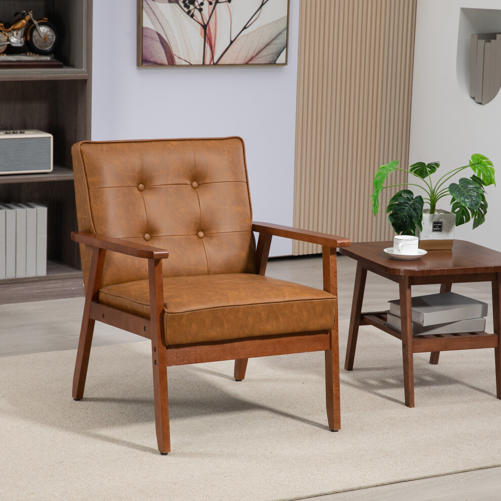 B&Q - Accent Chair Pu Leather Armchair With Armrests For Living Room Brown - Image 2