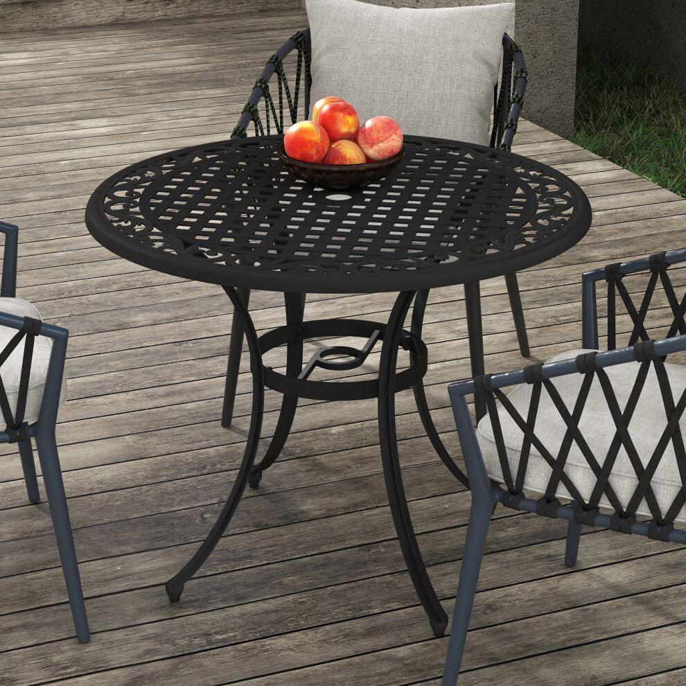Outsunny Garden Table With Parasol Hole For 2-4, Cast Aluminium Frame - Black
