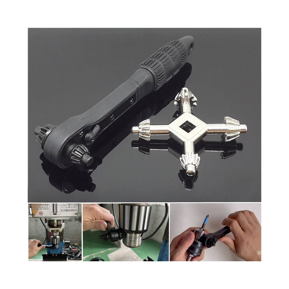 2 In 1 Drill Chuck Ratchet Spanner Wrench Electric Drill Clamping Tool 727824983370