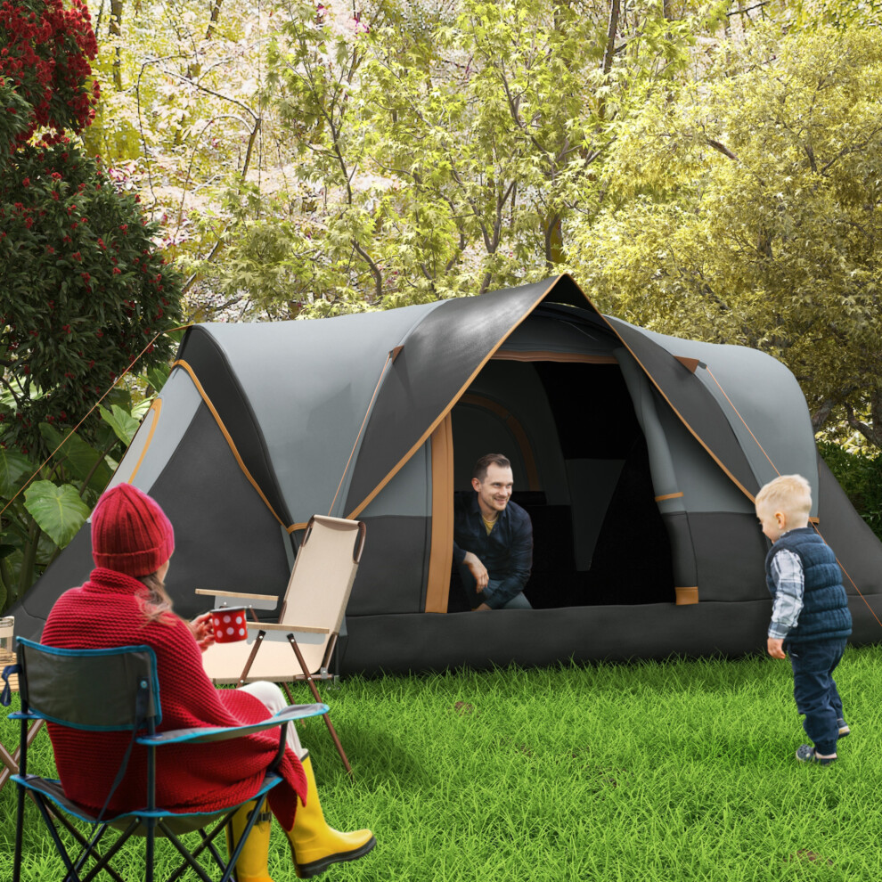 Outsunny 5-6 Man Camping Tent with Bag, Fibreglass and Steel Frame, Grey