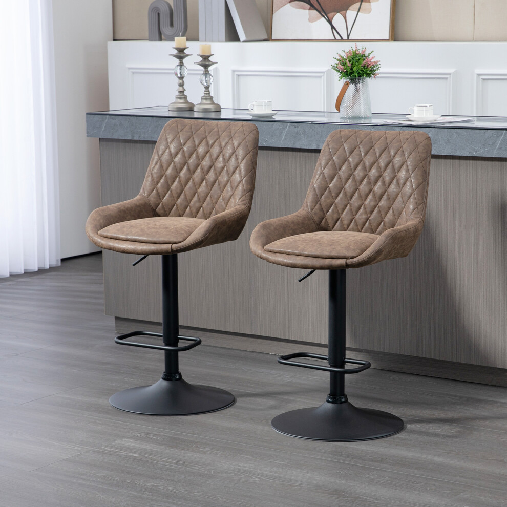 Homcom Bar Stools Set Of 2, Adjustable Bar Chairs 360 Degree Swivel Coffee