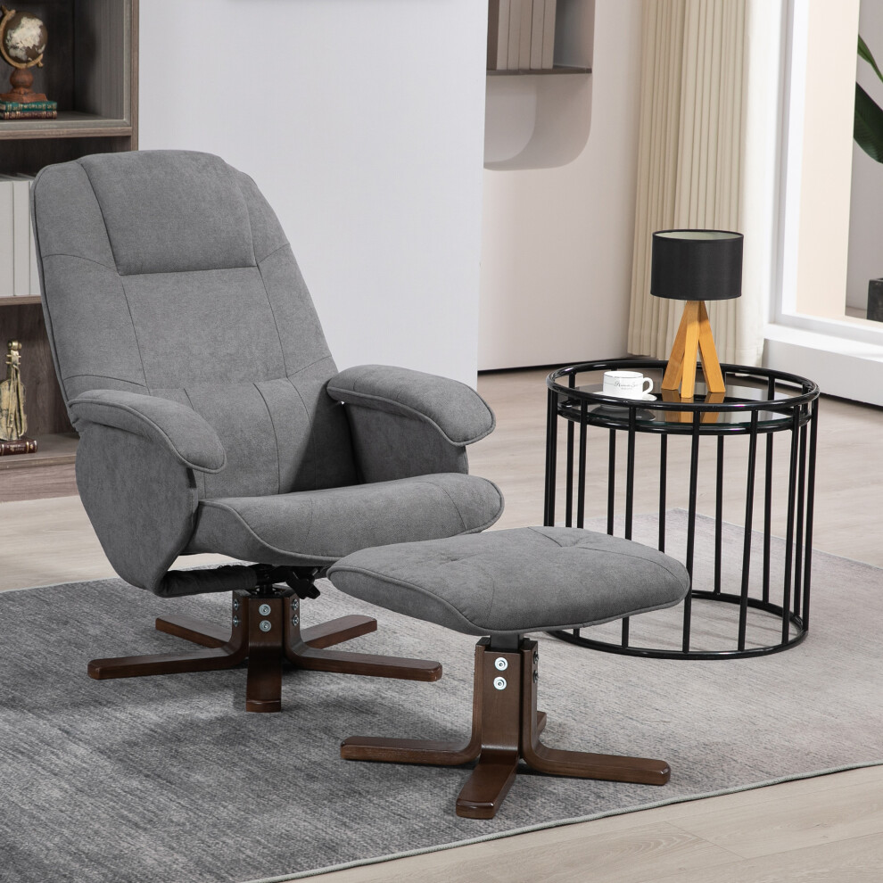 Homcom Swivel Recliner Chair With Footstool And Wooden Base, Grey