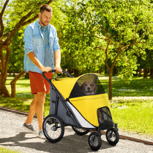 PawHut Foldable Pet Stroller with Cushion, for M, L Dogs - Yellow