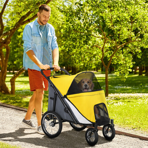 PawHut PawHut Foldable Pet Stroller with Cushion, for M, L Dogs - Yellow