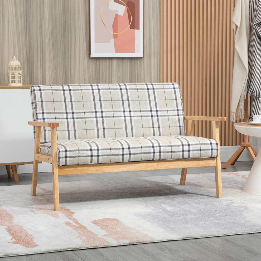 Rackhams Beige Two Seater Sofa W/ Rubber Wood Frame Linen Small Couch - Image 3