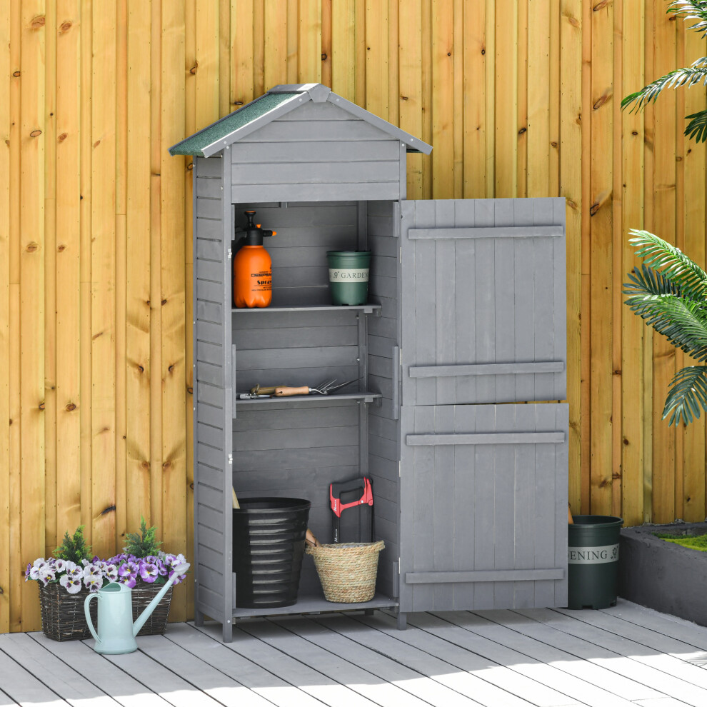 Rackhams Dark/Grey Wooden Garden Storage Shed Utility Gardener Cabinet W/ 3 Shelves, Tilted-Felt Roof And Two Lockable Doors, 79Cm X 49Cm X 191.5Cm, - Image 4