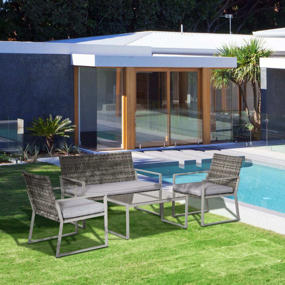 Outsunny 4Pcs Outdoor Patio Pe Rattan Wicker Sofa Chaise Lounge Furniture Set
