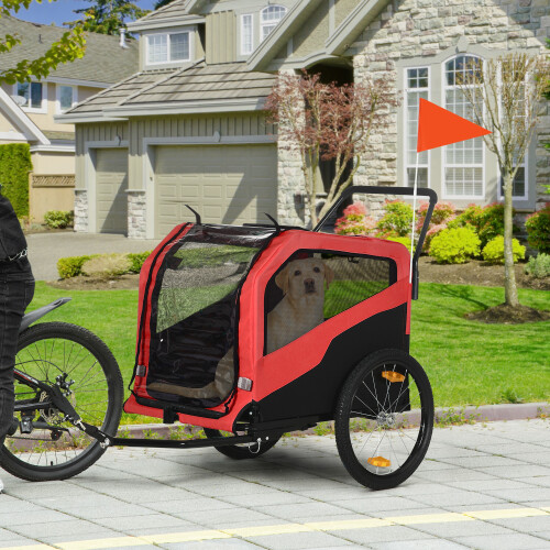 PawHut 2 in 1 Dog Bike Trailer Pet Stroller for Large Dogs W/ Hitch - Red