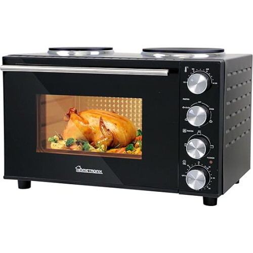 30L Oven: Grill Baking Cooking, Compact & Portable Design, Double Hot Plate, 3 Cooking Functions, Accessories Included - Efficient and Classic