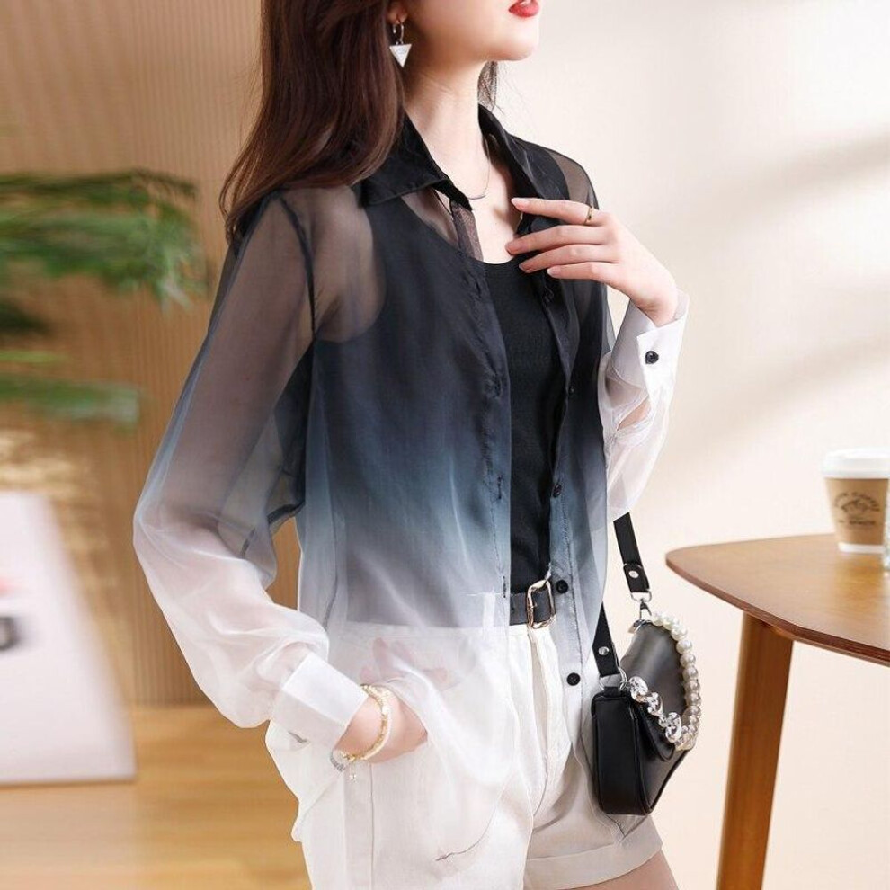 (S, orion) Casual Loose Sunscreen Shirt Fashion Graduated Color Blouse For Women Korean Thin Cardigan Ladies Clothes  Blusas Mujer 27055