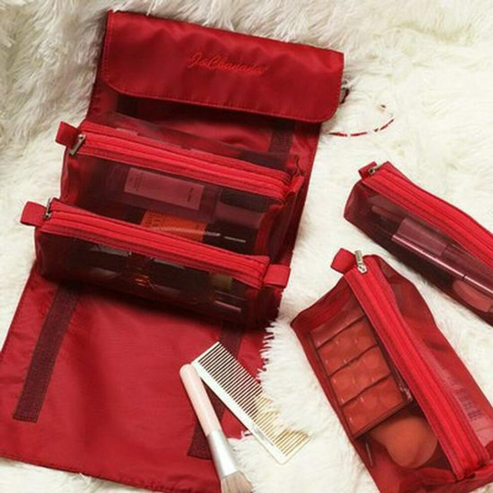 (wine red) "portable Waterproof Hanging Cosmetic Bag - Large Capacity 4-in-1 Travel Toiletry Organizer"
