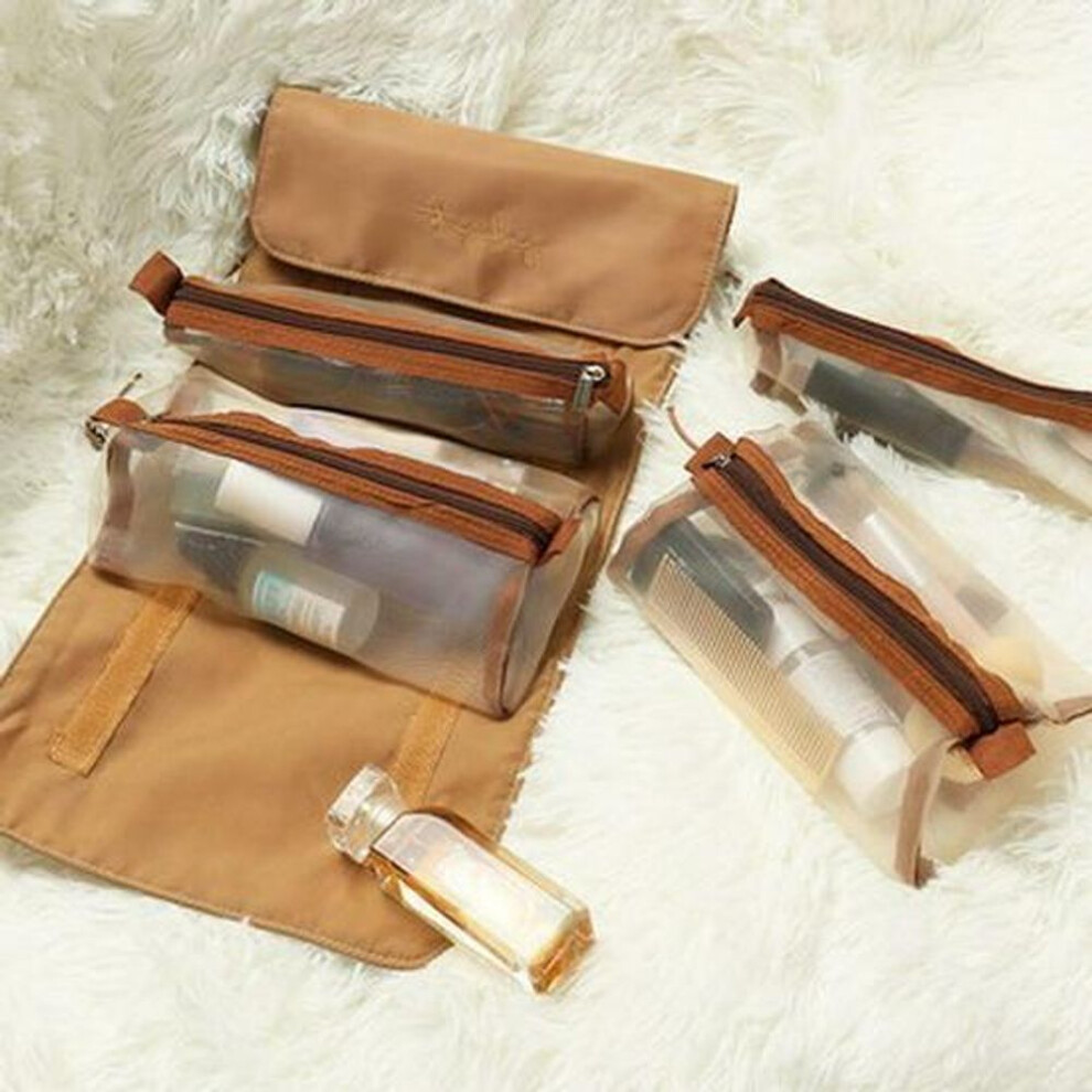 (khaki) "Portable Waterproof Hanging Cosmetic Bag - Large Capacity 4-in-1 Travel Toiletry Organizer"