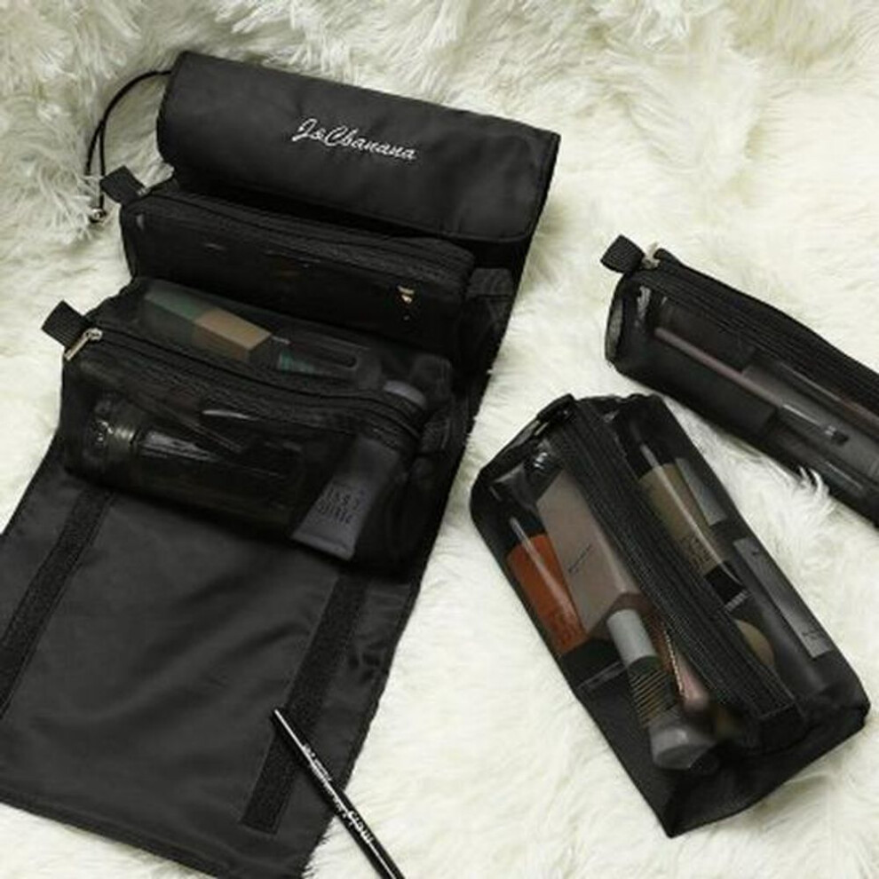 (black) "Portable Waterproof Hanging Cosmetic Bag - Large Capacity 4-in-1 Travel Toiletry Organizer"