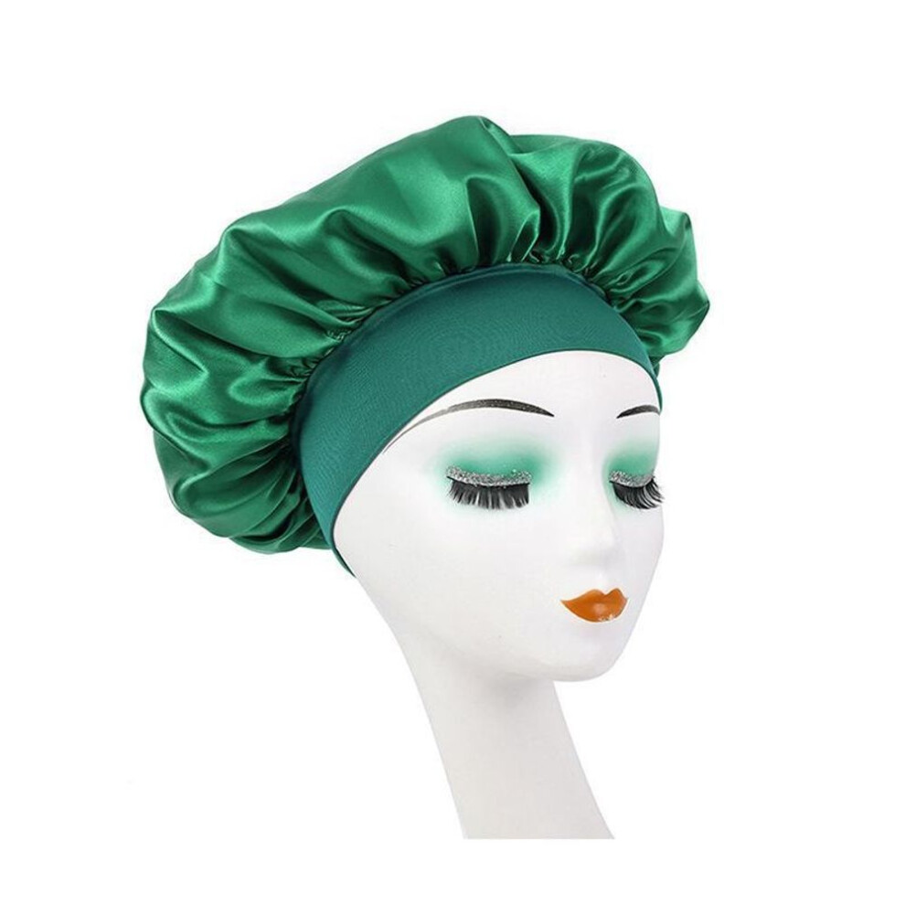 (green) Wide Brim Elastic Satin Hair Care Cap - Women&apos;s Sleep, Salon, and Shower Use