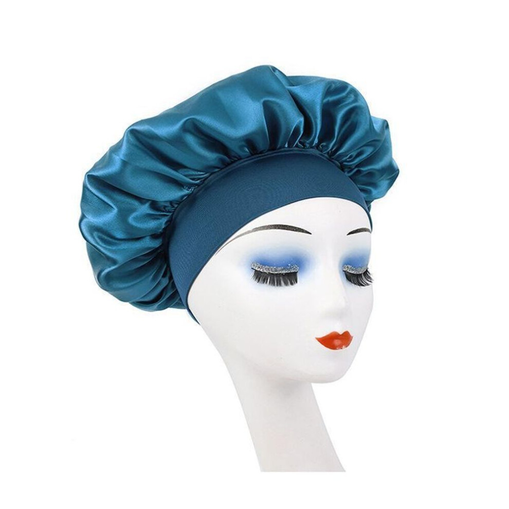 (dark green) Wide Brim Elastic Satin Hair Care Cap - Women&apos;s Sleep, Salon, and Shower Use