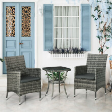 Outsunny Rattan Bistro Set Garden Chair Table Patio Outdoor, Mixed Grey