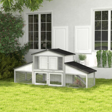 PawHut Rabbit Hutch, Bunny Cage with Tray & Ramp, Wooden Outdoor House, Grey