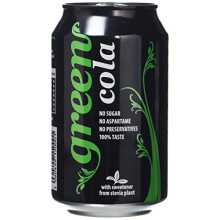 Green Cola Cans 24 Pack, No Sugar Soft Drink, 0 Calories, No Aspartame, Natural Caffeine, 100% Taste - Bulk Pack of 24 Cans x 330 ml