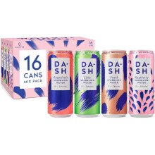 DASH Water Mixed Pack x 16 ? Flavoured Sparkling Spring Water ? Raspberry, Lime, Grapefruit, Peach ? Infused with Wonky Fruit (16 x 330ml cans)