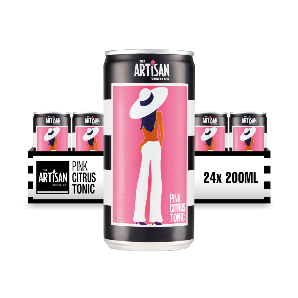 The Artisan Drinks Company Pink Citrus Tonic Water By - 200Mlx24 Tonic Water Cans - Natural Ingredients - Tonic Water For Gin - Grapefruit, Blood