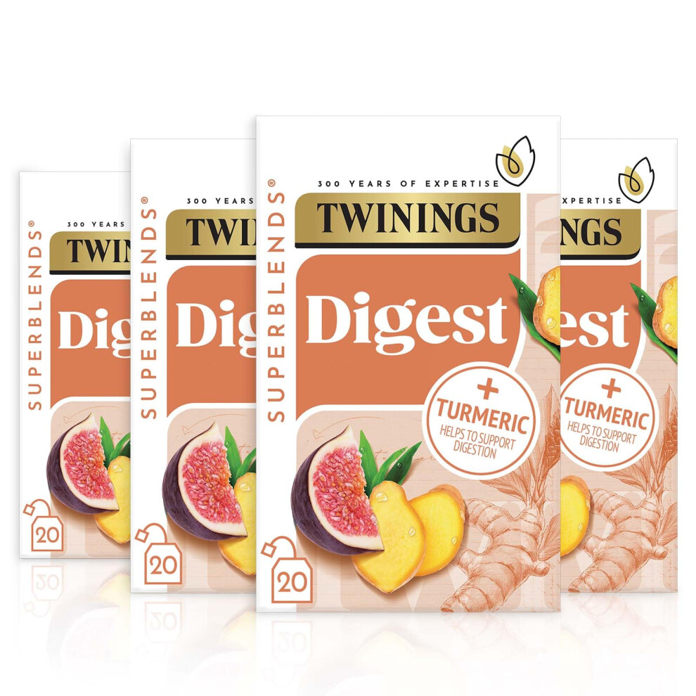 Twinings Superblends Digest Tea - Ginger & Turmeric Herbal Tea Infusion With Fig, Fruit Tea To Support Normal Digestion, 80 X Biodegradable Tea Bags