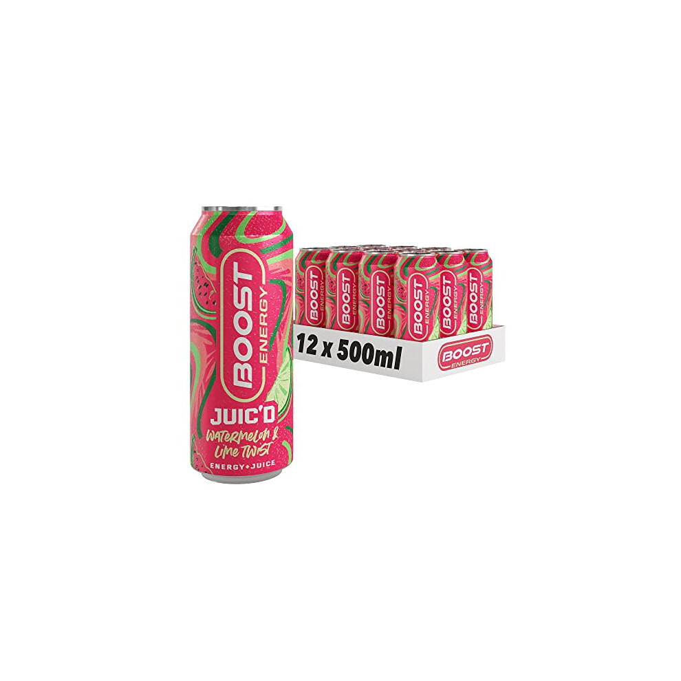 Boost Juic'd Energy Drink Watermelon & Lime Twist, 500ml X 12 pack, Vegan Friendly Great Tasting Energy Boost, Low Calorie Taurine Carbonated Drink