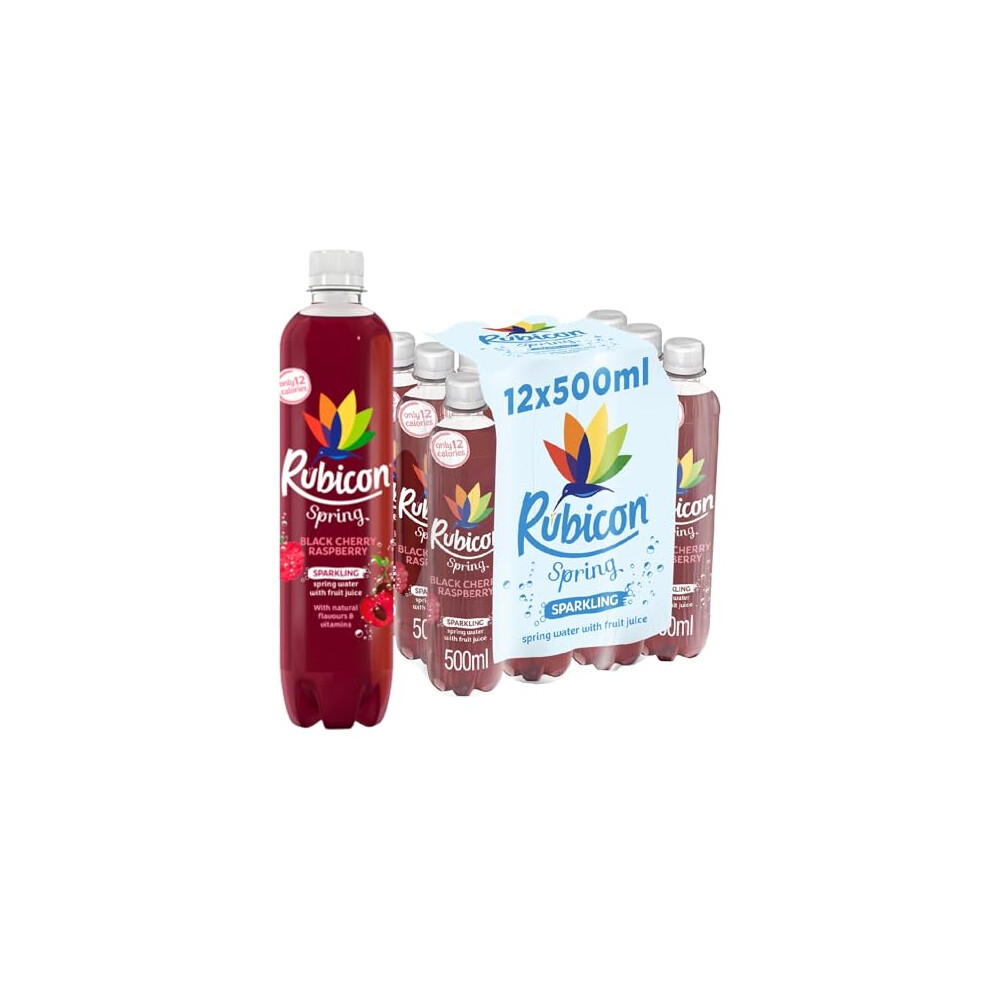 Rubicon Spring 12 Pack Black Cherry Raspberry, Sparkling Spring Water With Real Fruit Juice & Natural Flavours, Only 13 Calories - 12 X 500Ml