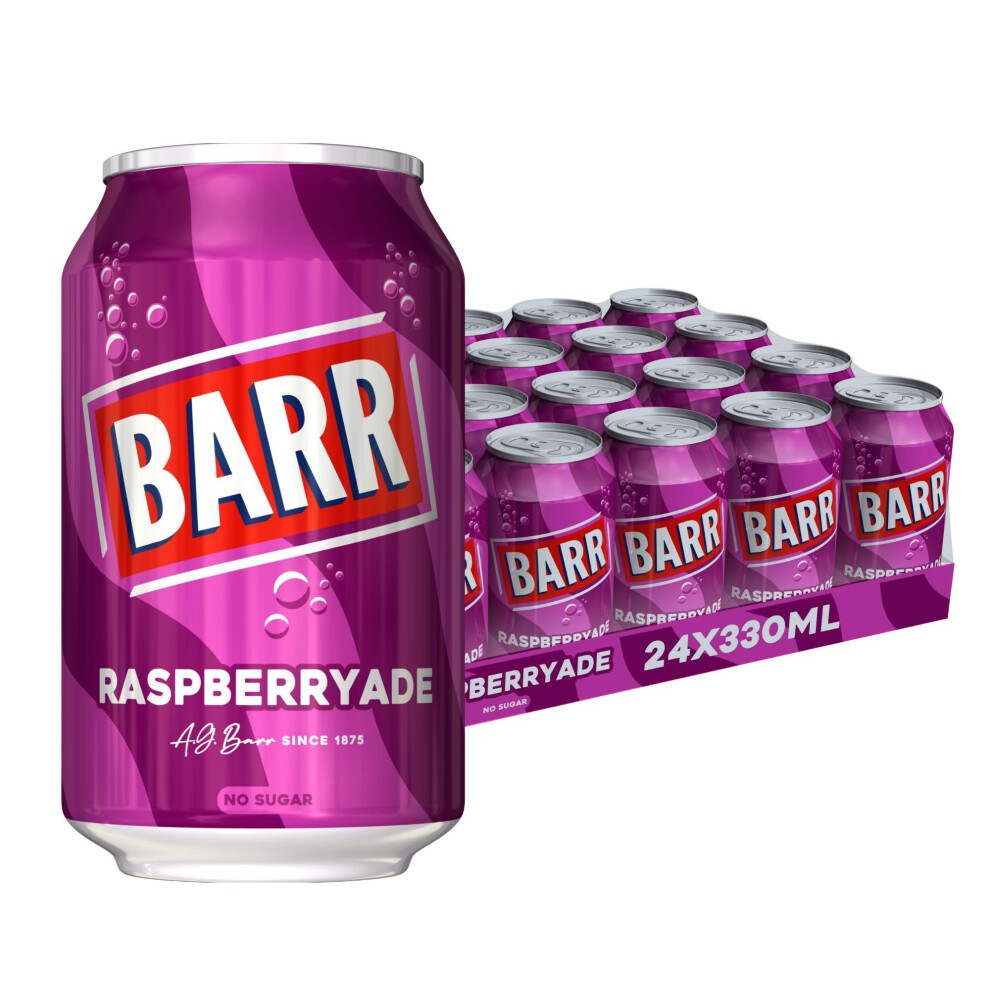 BARR Since 1875, 24 Pack Sparkling Raspberryade, Low Sugar Raspberry Flavoured Fizzy Drink "Fizzingly Fun" - 24 X 330ml Cans