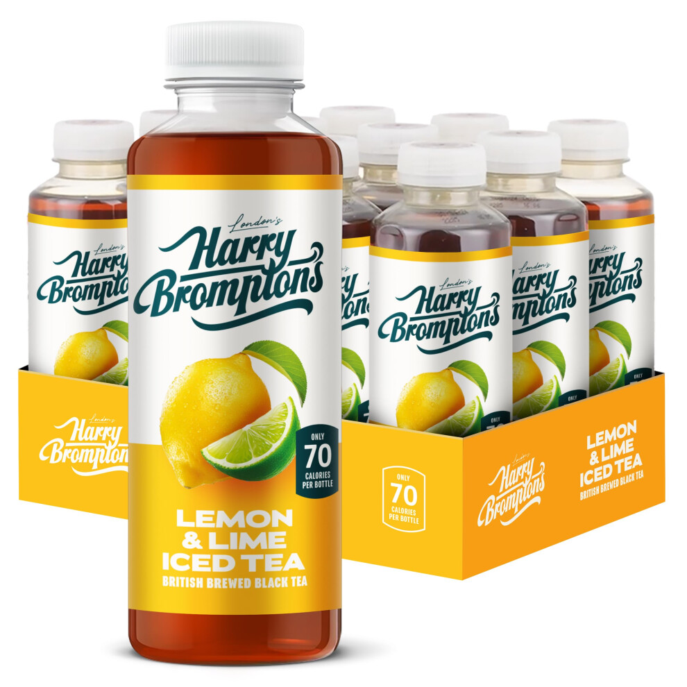 Harry Brompton's Iced Tea - Lemon & Lime - 12X500ml Bottles - Made With Brewed Kenyan Tea Infused With Real Fruit
