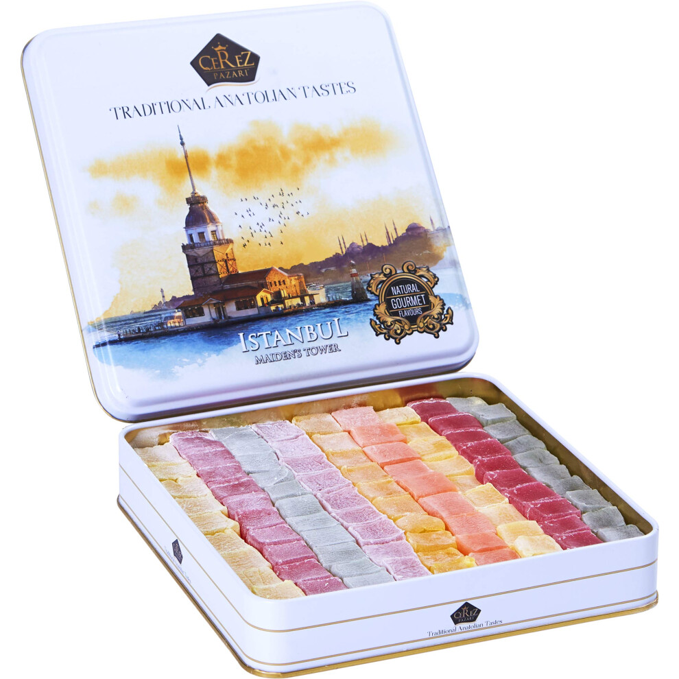 Cerez Pazari Turkish Delight Candy Gift Basket 725g, Gourmet Lokum Dessert Corporate, Christmas, Thanksgiving 6 Unique Flavors -No Nuts