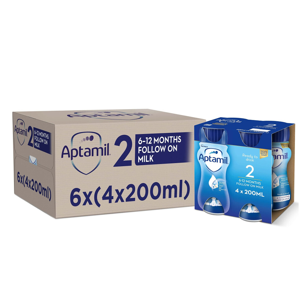 Aptamil 2 Follow On Baby Milk Ready To Use Liquid Formula, 6-12 Months, 200 Ml, (Pack Of 24)