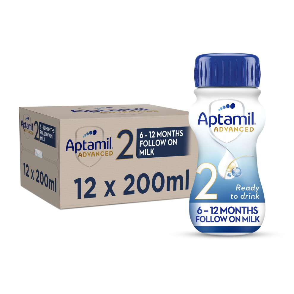 Aptamil Advanced Follow On Baby Milk Ready To Use Liquid Formula, 6-12 Months, 200 Ml (Pack Of 12) Size 2