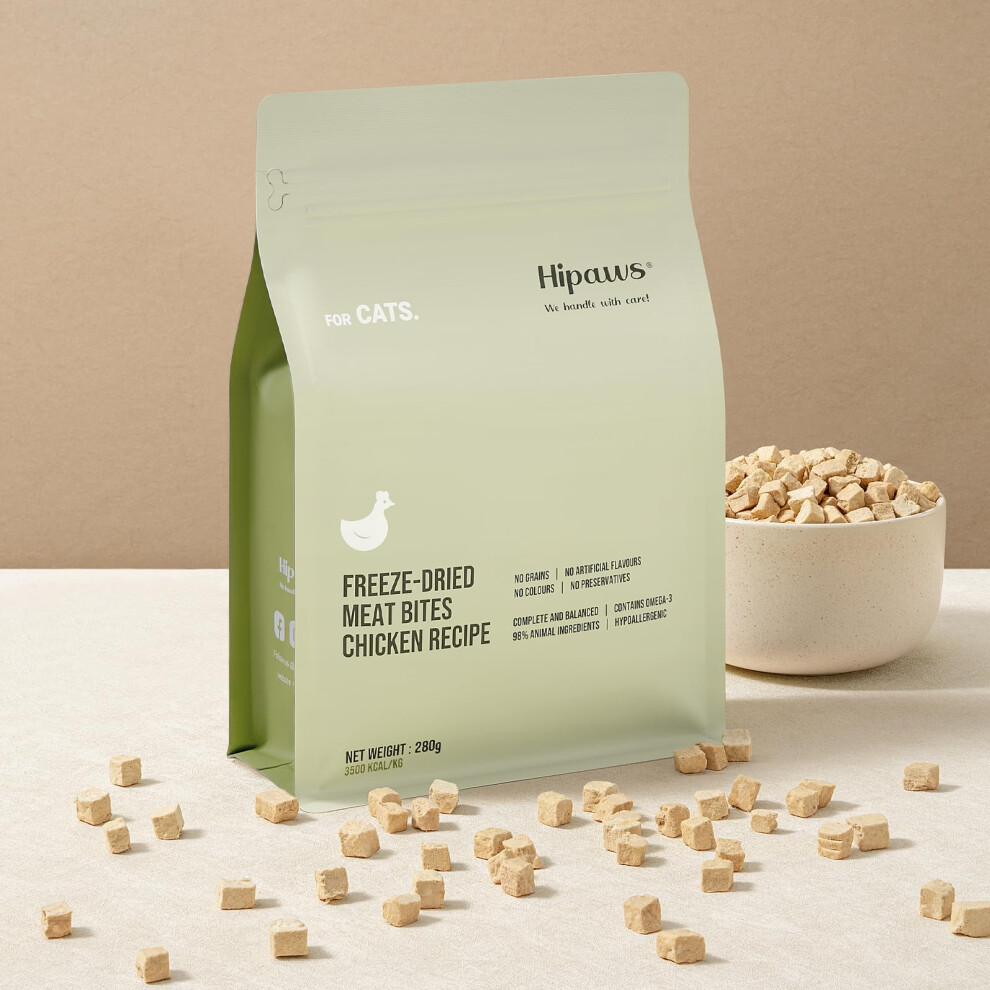 Hipaws Complete Natural Chicken Recipe Freeze-Dried Cat Food Treats Toppers 280g, Hypoallergenic No Grain Fresh Chicken; Freeze Dried to Protect-image-OPC-PFZSDDV-NEW