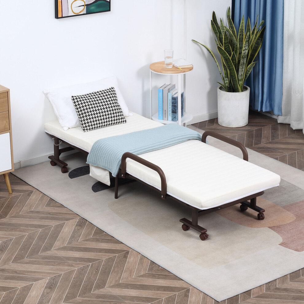 HOMCOM Folding Bed with Mattress & Wheels, Adjustable Backrest Guest, White