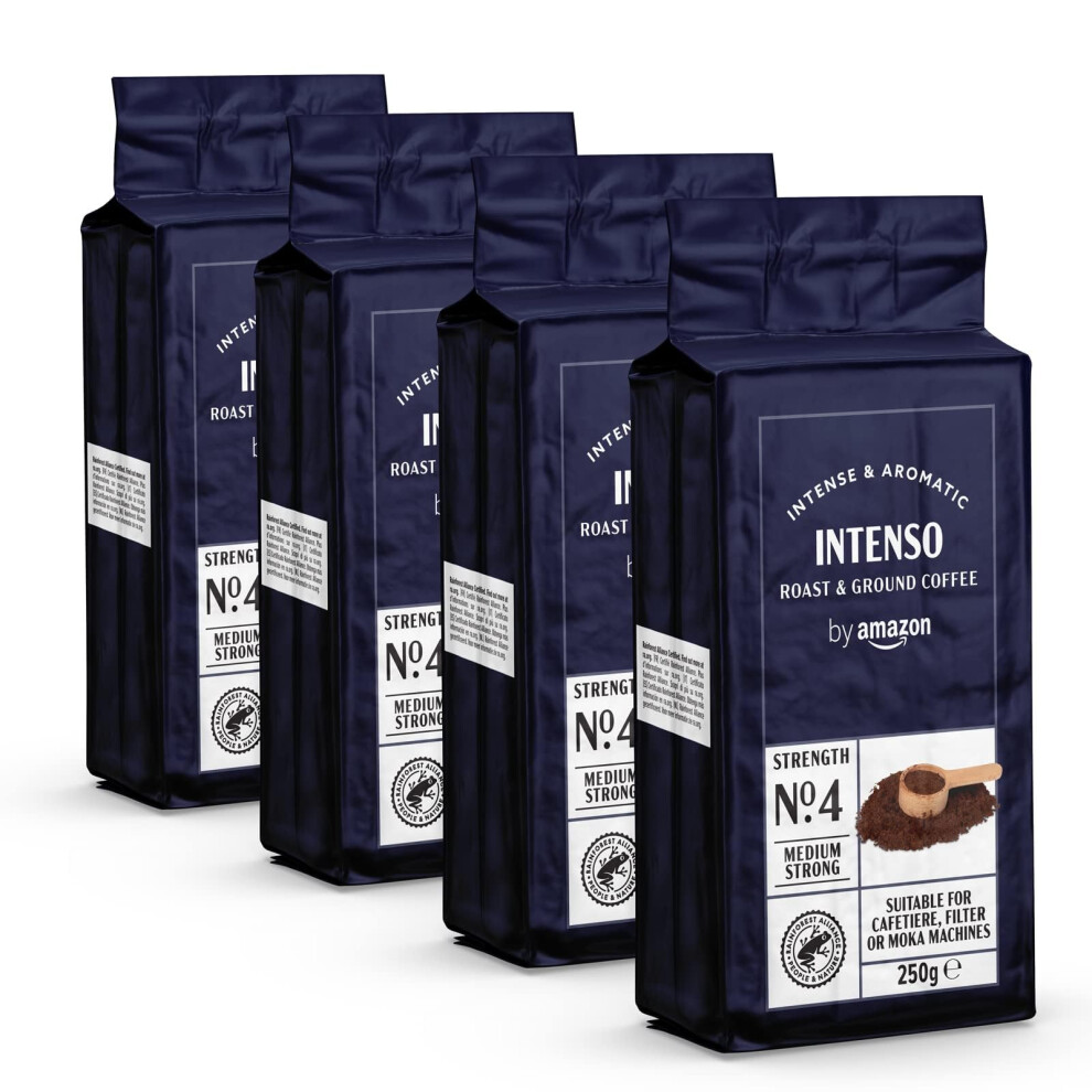 By Amazon Ground Coffee Caff? Intenso, Roast,1Kg (4 Packs Of 250G) - Rainforest Alliance Certified Light
